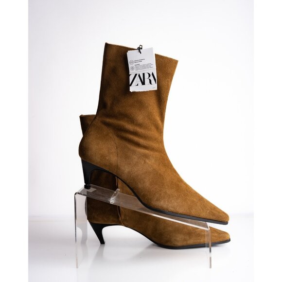 Zara Womens Split Suede Leather Ankle Boots Brown US 9 EU 40 New 1112/410 - Picture 8 of 9